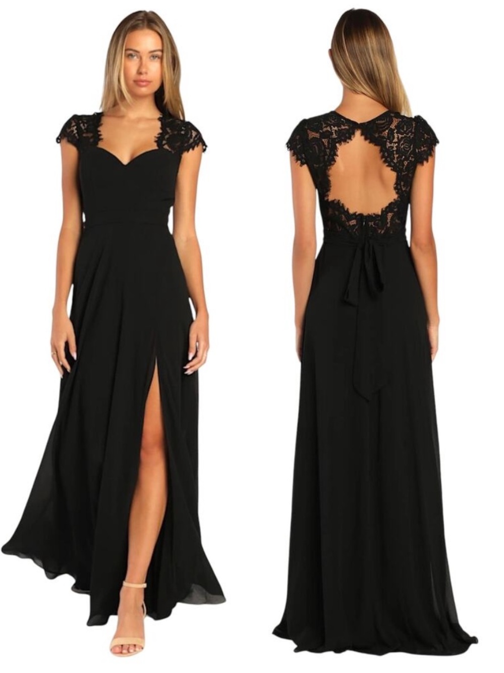 NEW Lulus Momentous Moments Black Lace Backless Formal Maxi Dress Size XS NWT